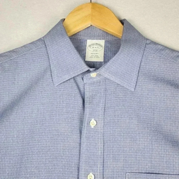 Brooks Brothers Mens Regent Dress Shirt Sz 16 4-5 Non Iron Blue‎ Micro Geometric - Picture 2 of 16